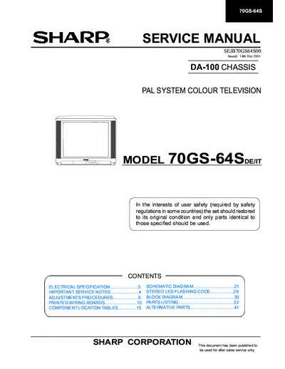 Sharp 70GS-64S SERVICE MANUAL